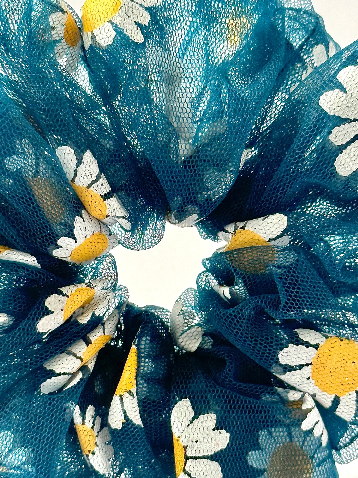 Floral Net Scrunchies – Blue | Lightweight Hair Ties