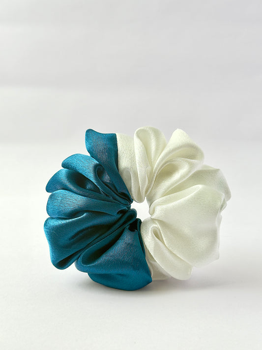Satin Scrunchies Set - Aqua Blue & White | Multi-Color Hair Ties