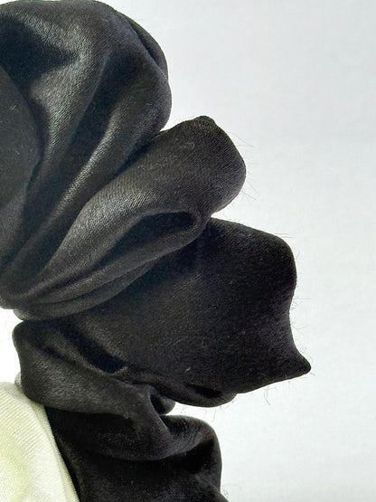 Satin Scrunchies Set – Black & Off-White | Multi-Color Hair Ties