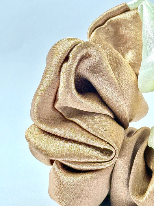 Satin Scrunchies Set – Blurry Wood & Off-White | Multi-Color Hair Ties