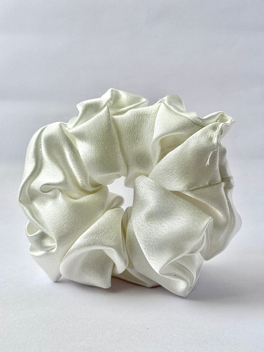 Satin Scrunchies – Pure White | Minimalist Hair Ties