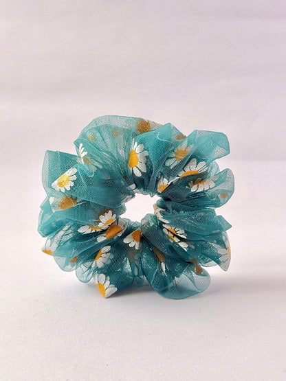 Floral Net Scrunchies – Sky Blue | Lightweight Hair Ties