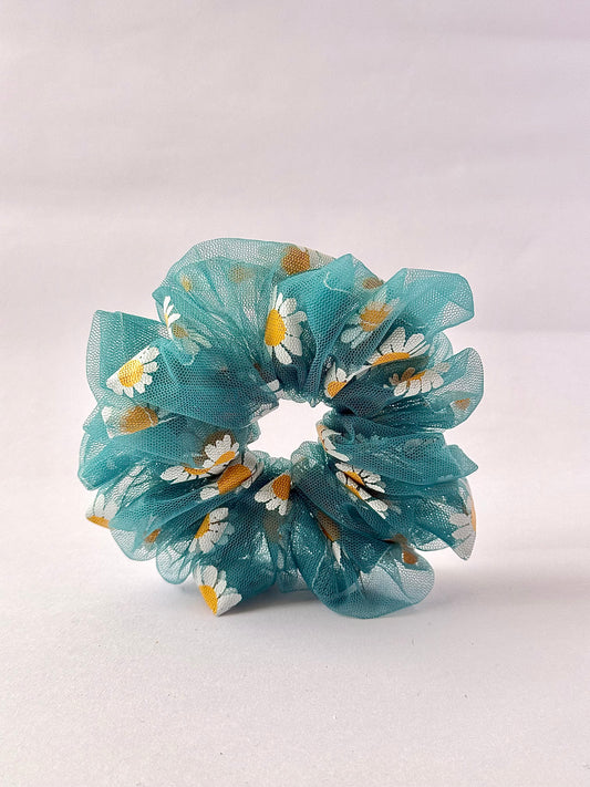 Floral Net Scrunchies – Sky Blue | Lightweight Hair Ties
