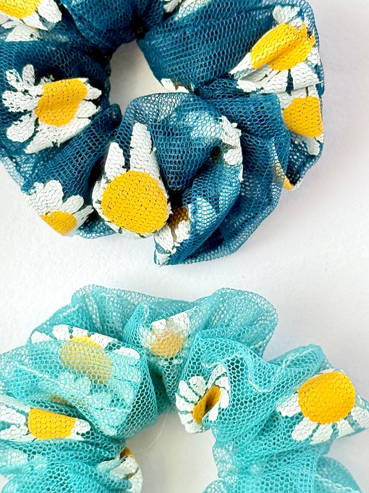 Floral Net Scrunchies Combo – Sky Blue & Blue | Lightweight Duo Pack